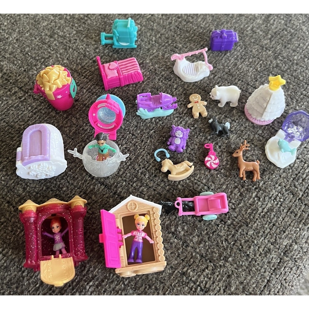 Polly Pocket Mixed Lot Micro Mini Dolls Figures Accessories 3 Dolls 22 Total